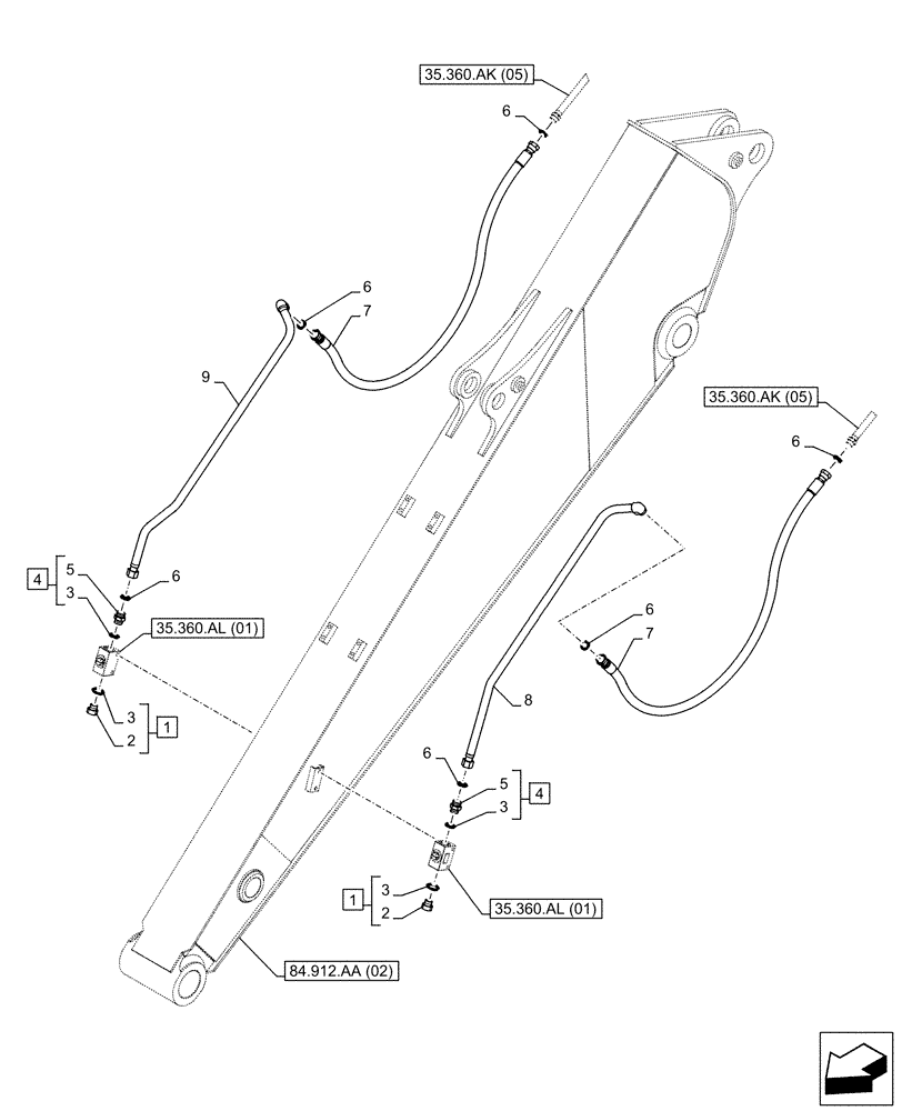 Схема запчастей Case CX160D LC - (35.360.AK[07]) - VAR - 461865, 461868, 461869, 461871 - ARM, LINE, HAMMER, SHEARS, HIGH FLOW (ARM L=3.0M) (35) - HYDRAULIC SYSTEMS
