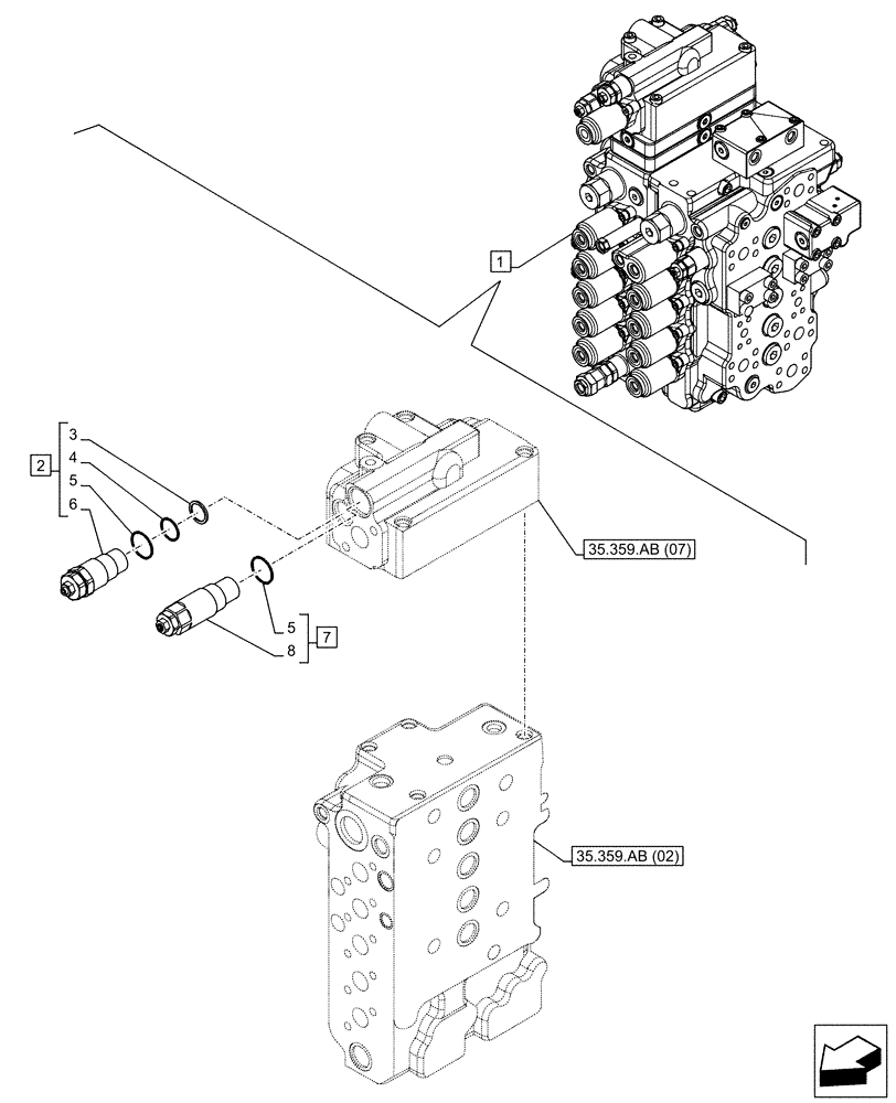 Схема запчастей Case CX130D - (35.359.AY[05]) - RELIEF VALVE, COMPONENTS (35) - HYDRAULIC SYSTEMS
