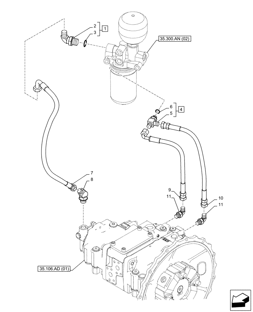Схема запчастей Case CX130D LC - (35.357.AD) - PILOT VALVE, OIL LINE (35) - HYDRAULIC SYSTEMS
