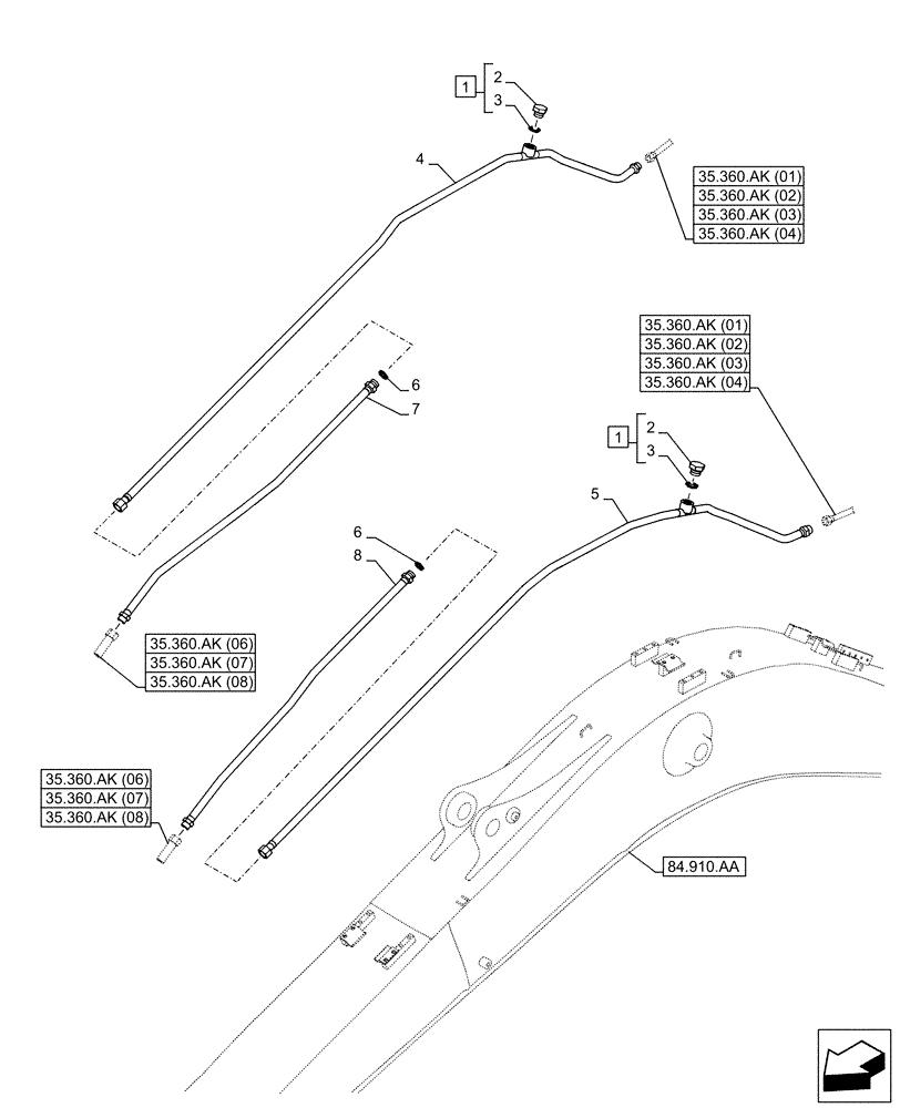 Схема запчастей Case CX130D LC - (35.360.AK[05]) - VAR - 461561, 461865, 461868, 461869, 461871 - BOOM, LINE, HAMMER, SHEARS, HIGH FLOW (35) - HYDRAULIC SYSTEMS