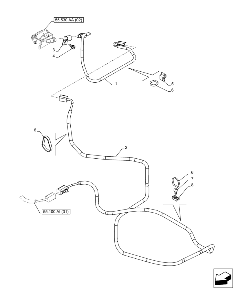 Схема запчастей Case CX160D LC - (55.530.AD[02]) - VAR - 461560, 488038 - SIDE CAMERA, WIRE HARNESS (55) - ELECTRICAL SYSTEMS