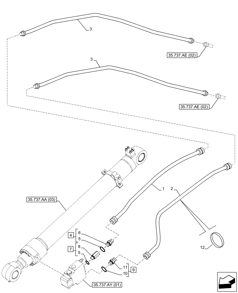 Схема запчастей Case CX130D LC - (35.737.BC[03]) - VAR - 481064 - ARM, CYLINDER, SAFETY VALVE, LINES (35) - HYDRAULIC SYSTEMS