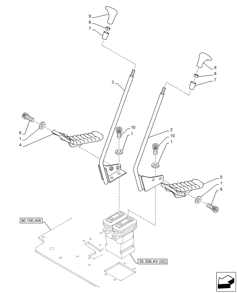 Схема запчастей Case CX160D LC - (35.356.AK[01]) - STD + VAR - 461863, 461868, 461869, 461871 - PEDAL, CONTROL (35) - HYDRAULIC SYSTEMS