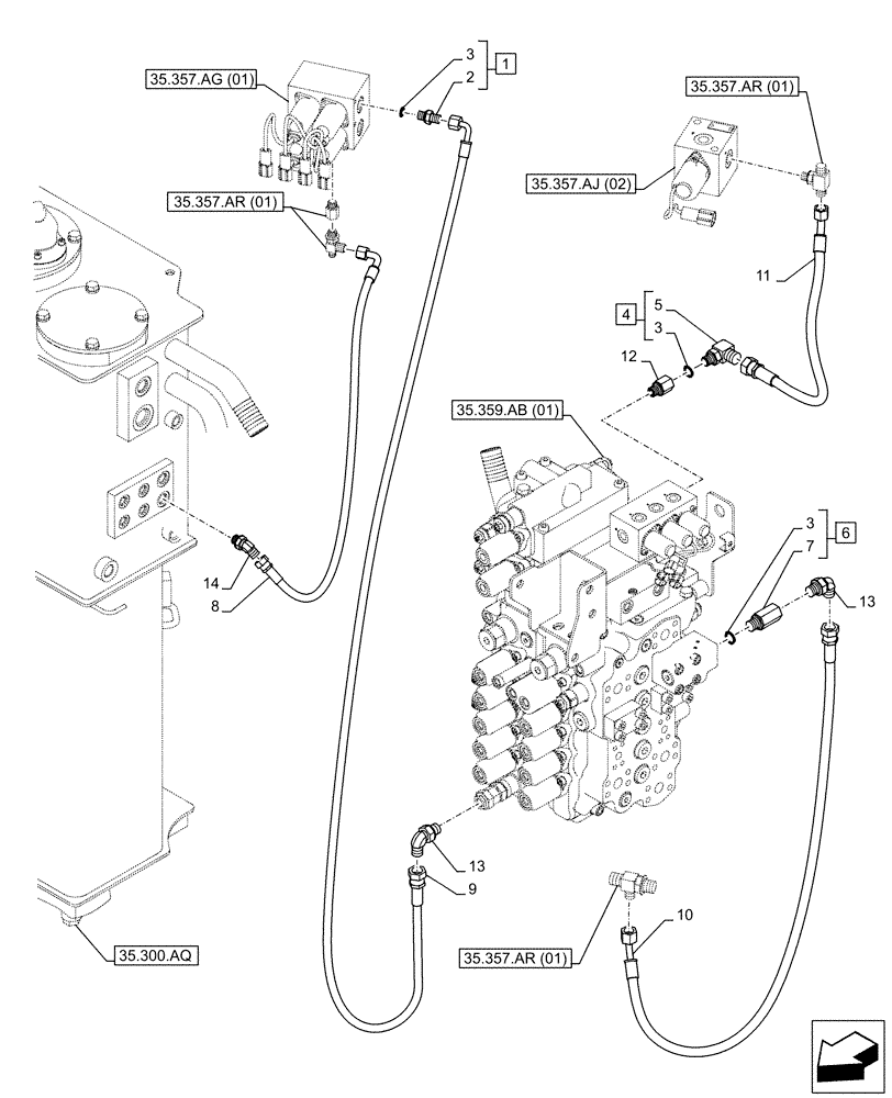 Схема запчастей Case CX130D LC - (35.357.AR[02]) - PILOT VALVE, CONTROL VALVE LINE (35) - HYDRAULIC SYSTEMS