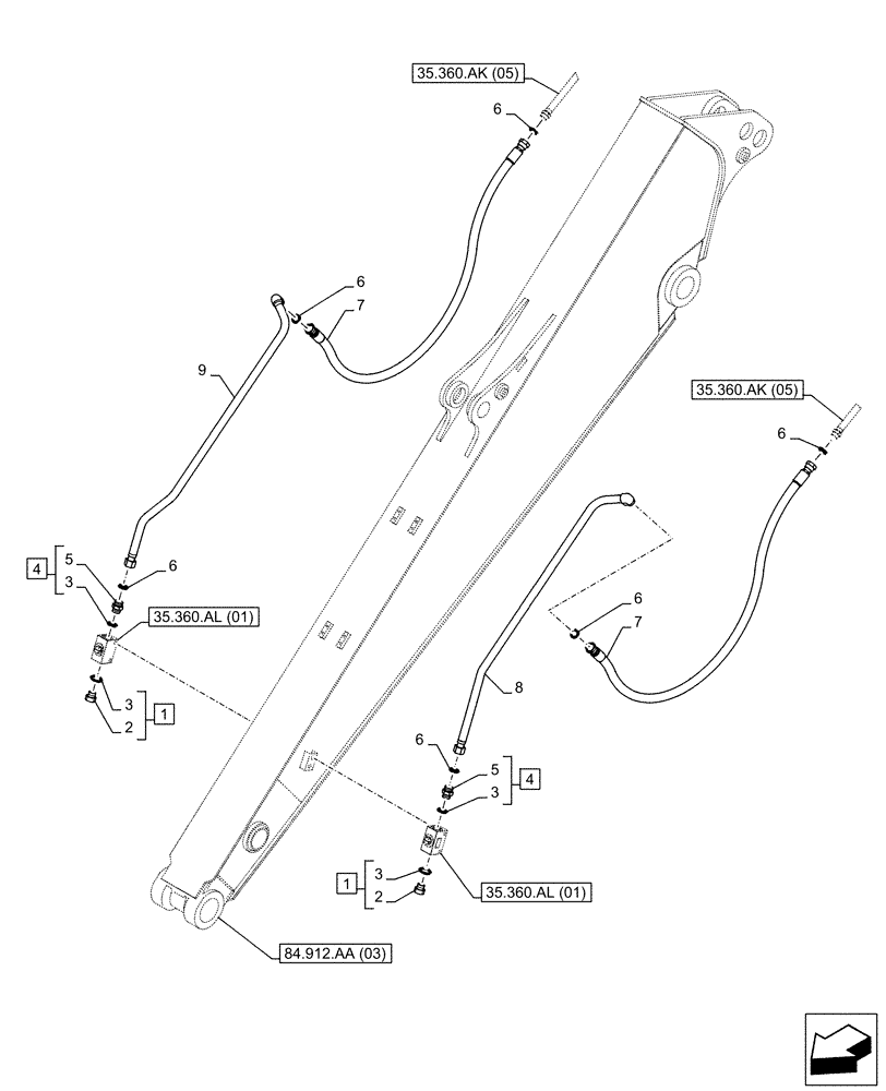 Схема запчастей Case CX130D LC - (35.360.AK[07]) - VAR - 461561, 461865, 461868, 461869, 461871 - ARM, LINE, HAMMER, SHEARS, HIGH FLOW (ARM L=3.0M) (35) - HYDRAULIC SYSTEMS