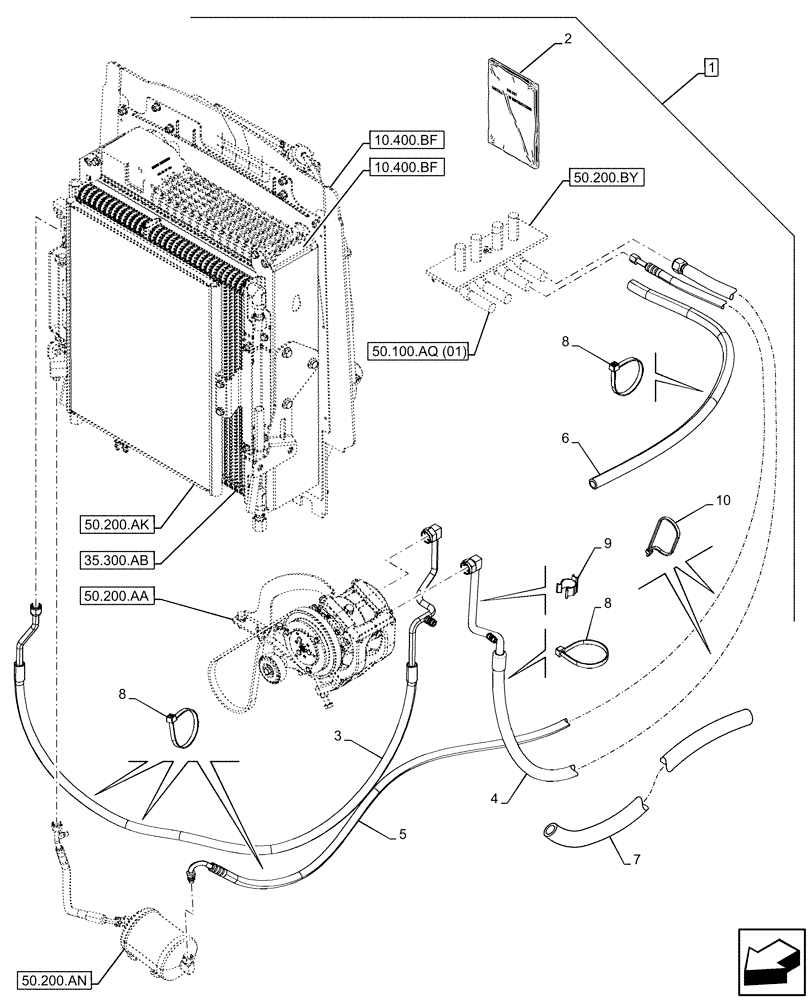 Схема запчастей Case 580SN WT - (88.100.50[01]) - DIA KIT, CAB, AIR CONDITIONER, LINES (88) - ACCESSORIES
