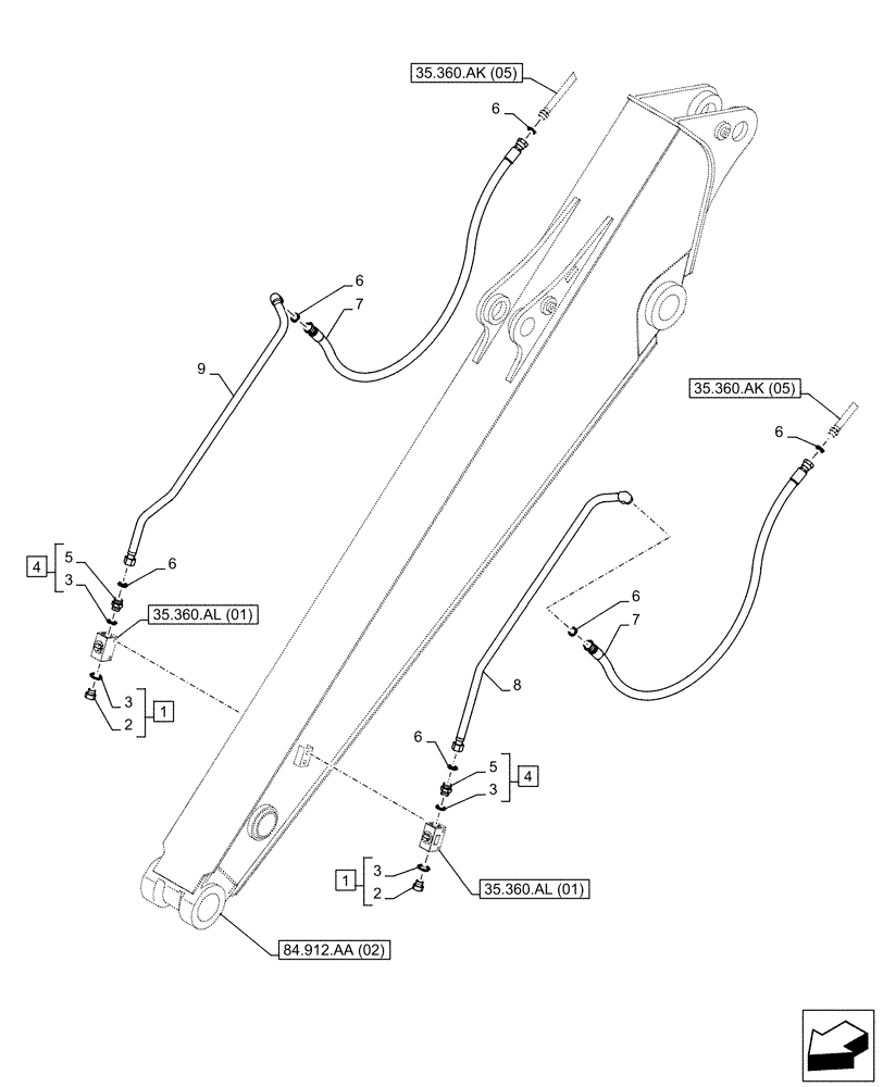 Схема запчастей Case CX130D LC - (35.360.AK[08]) - VAR - 461561, 461865, 461868, 461869, 461871 - ARM, LINE, HAMMER, SHEARS, HIGH FLOW (ARM L=2.5M) (35) - HYDRAULIC SYSTEMS