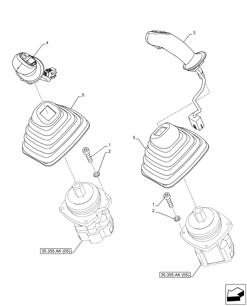 Схема запчастей Case CX160D LC - (35.355.AK[04]) - VAR - 461869, 461871 - JOYSTICK, HAMMER CIRCUIT, SHEARS, HIGH FLOW, W/ ELECTRICAL PROPORTIONAL CONTROL (35) - HYDRAULIC SYSTEMS