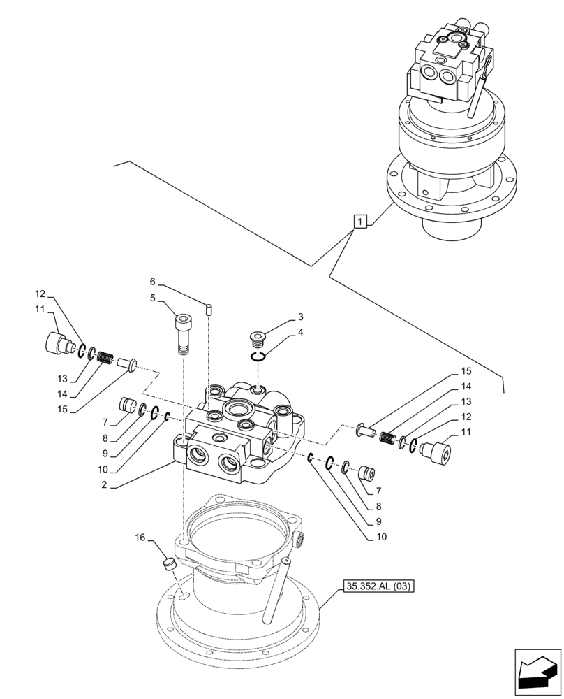 Схема запчастей Case CX130D LC - (35.352.AL[02]) - SWING REDUCTION UNIT, COMPONENTS (35) - HYDRAULIC SYSTEMS