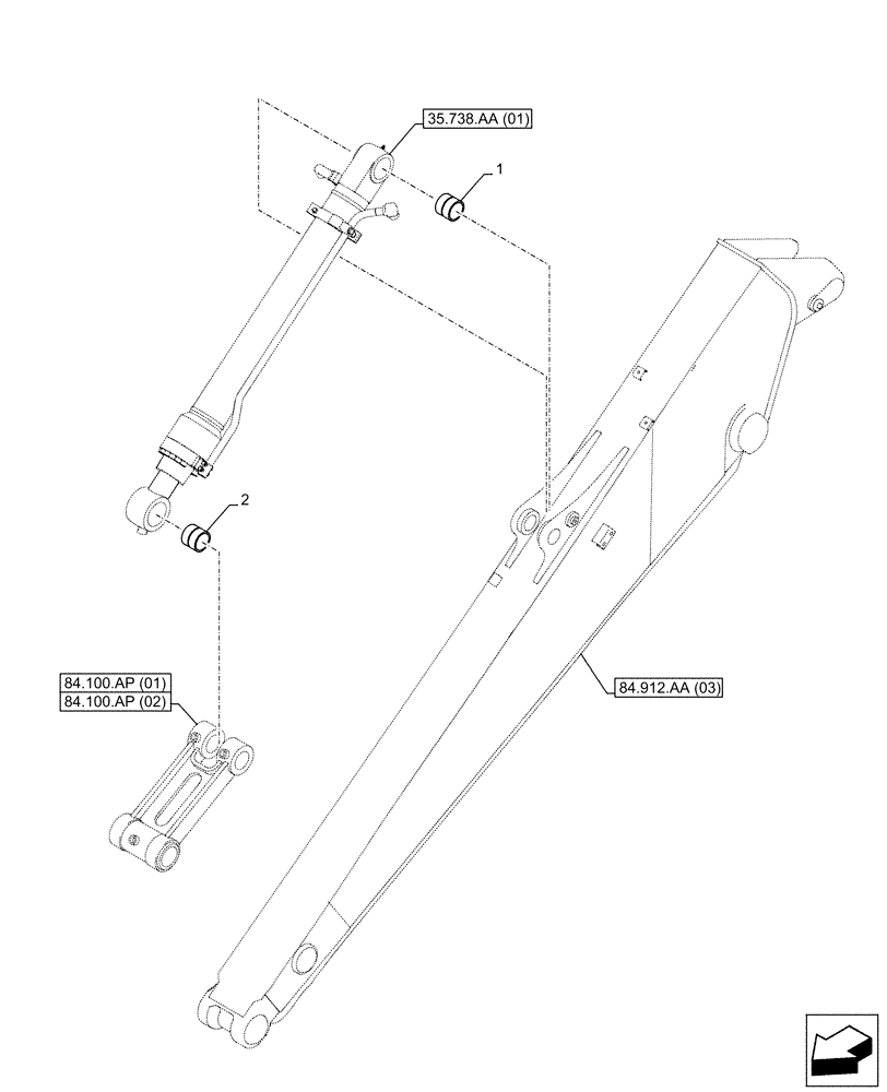 Схема запчастей Case CX130D LC - (84.100.AM[03]) - VAR - 781178 - BUCKET CYLINDER, BUSHING (ARM L=3.0M) (84) - BOOMS, DIPPERS & BUCKETS