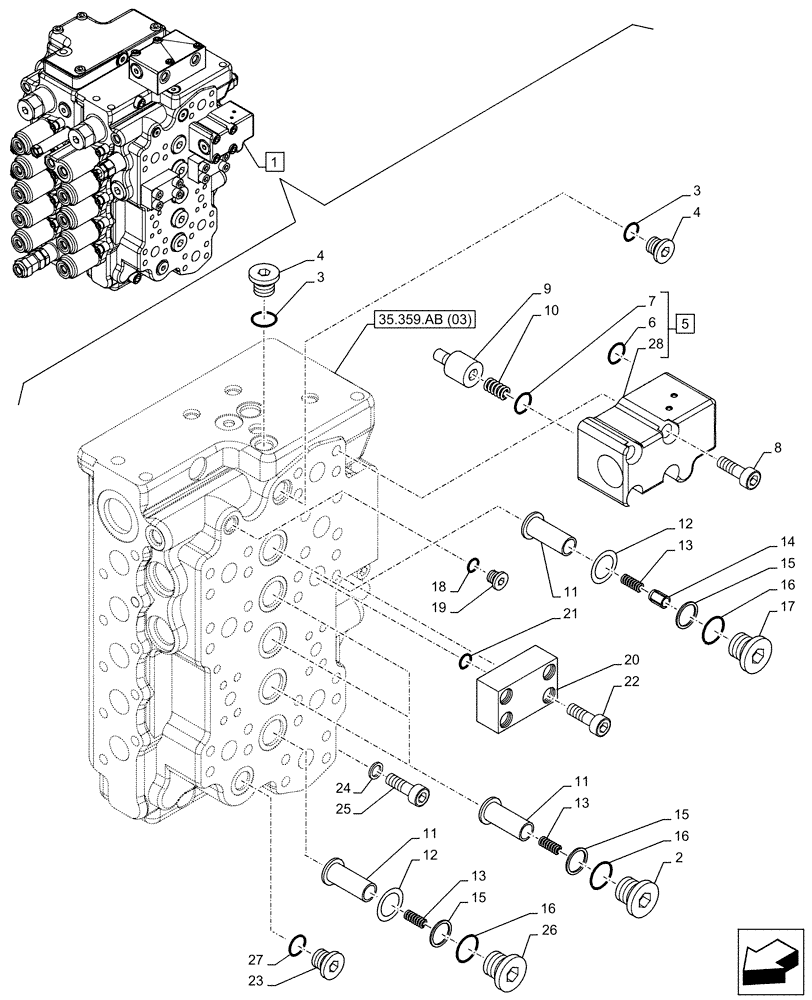 Схема запчастей Case CX160D LC - (35.359.AB[04]) - CONTROL VALVE, COMPONENTS (35) - HYDRAULIC SYSTEMS