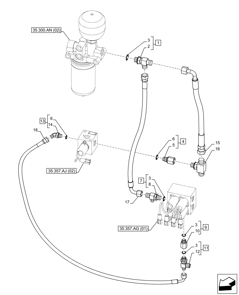 Схема запчастей Case CX160D LC - (35.357.AR[01]) - PILOT VALVE, CONTROL VALVE LINE (35) - HYDRAULIC SYSTEMS