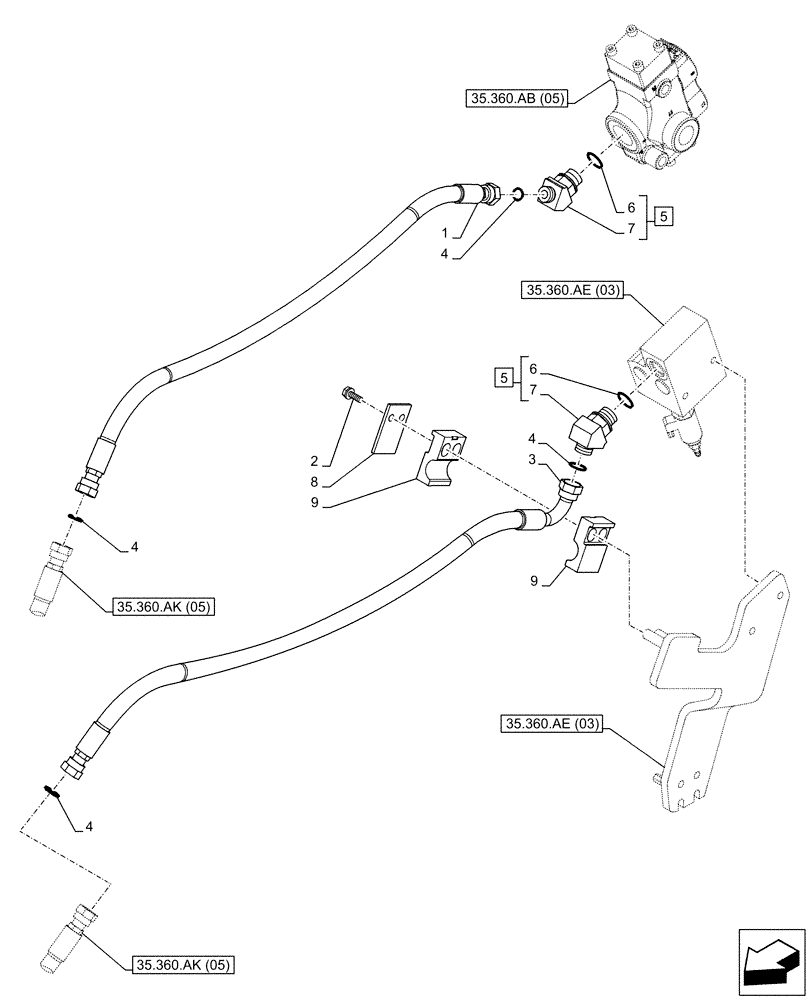 Схема запчастей Case CX130D LC - (35.360.AK[04]) - VAR - 461869 - BOOM, LINES, HAMMER CIRCUIT, HIGH FLOW, SHEARS, W/ ELECTRICAL PROPORTIONAL CONTROL (35) - HYDRAULIC SYSTEMS