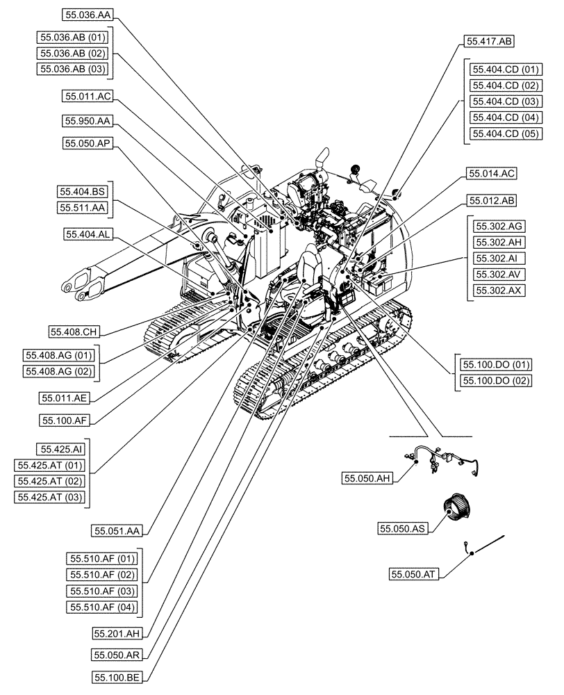 Схема запчастей Case CX160D LC - (55.000.00[02]) - SECTION INDEX - ELECTRICAL SYSTEMS (55) - ELECTRICAL SYSTEMS