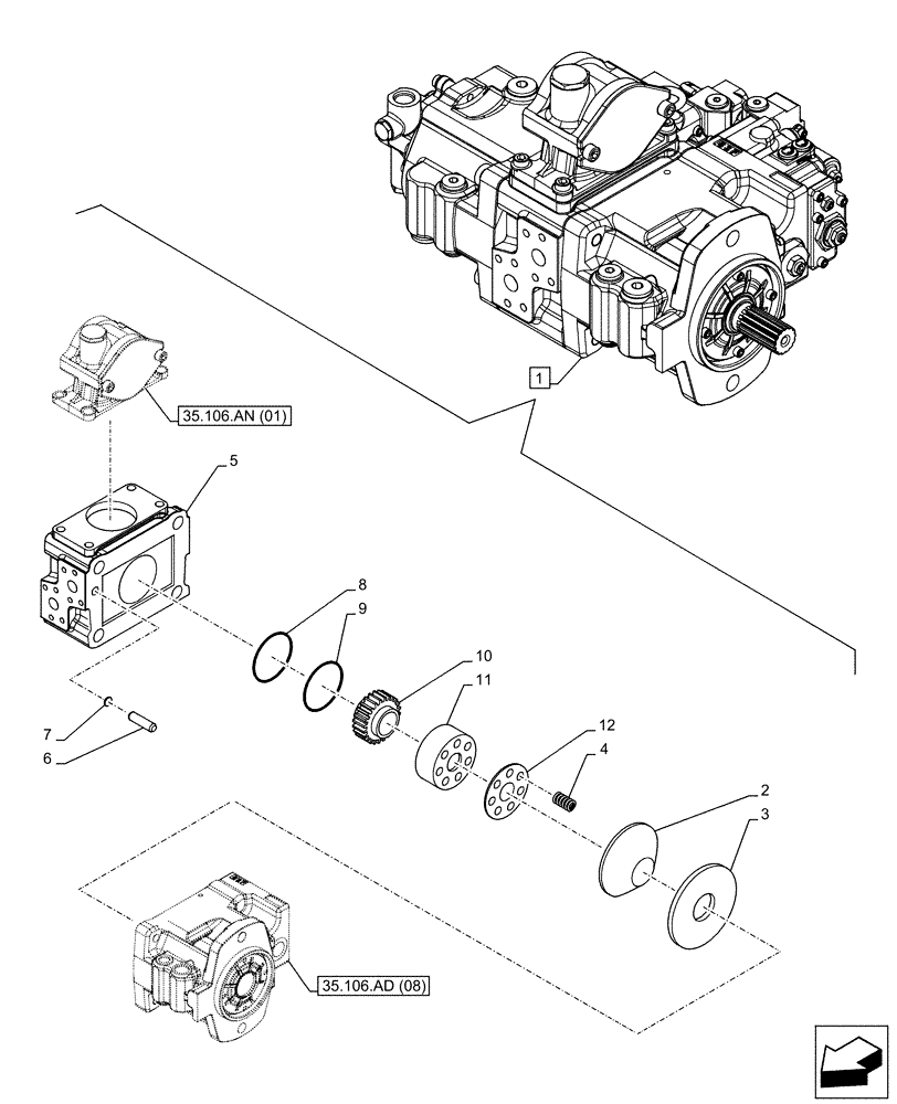 Схема запчастей Case CX130D LC - (35.106.AD[07]) - VAR - 461863 - VARIABLE DELIVERY HYDRAULIC PUMP, CLAMSHELL BUCKET, ROTATION, W/ ELECTRICAL PROPRTIONAL CONTROL, COMPONENTS (35) - HYDRAULIC SYSTEMS