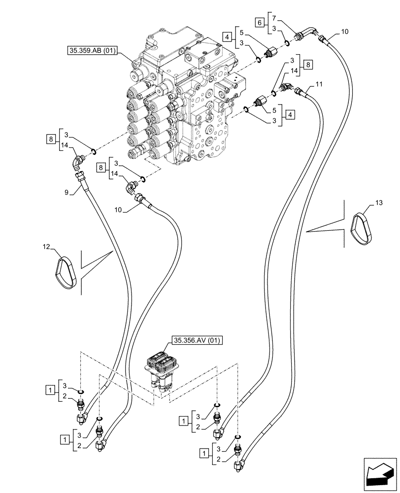 Схема запчастей Case CX160D LC - (35.356.AR[02]) - STD + VAR - 461558 - PEDAL, DRAIN LINE, CONTROL PATTERN SELECTION (35) - HYDRAULIC SYSTEMS