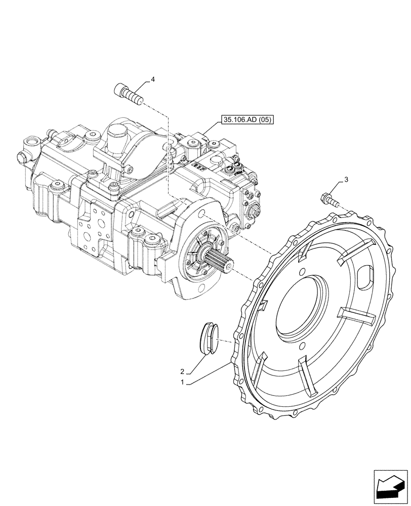 Схема запчастей Case CX130D LC - (35.106.AB[02]) - VAR - 461863 - VARIABLE DELIVERY HYDRAULIC PUMP, FLANGE, CLAMSHELL BUCKET, ROTATION, W/ ELECTRICAL PROPORTIONAL CONTROL (35) - HYDRAULIC SYSTEMS