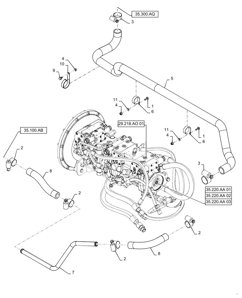 Схема запчастей Case SR250 - (29.204.AB[05]) - E-H PUMP EHF, SUPPLY LINES, EH CONTROLS (SR250, SV300) (29) - HYDROSTATIC DRIVE