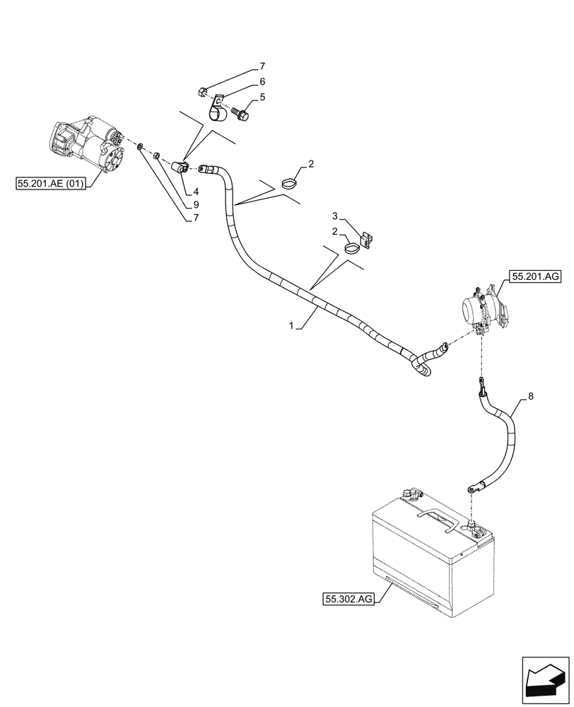 Схема запчастей Case CX160D LC - (55.302.AV) - BATTERY CABLES (55) - ELECTRICAL SYSTEMS