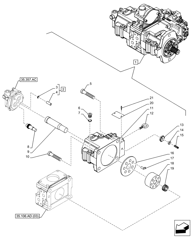 Схема запчастей Case CX130D - (35.106.AD[02]) - VARIABLE DELIVERY HYDRAULIC PUMP, COMPONENTS (35) - HYDRAULIC SYSTEMS