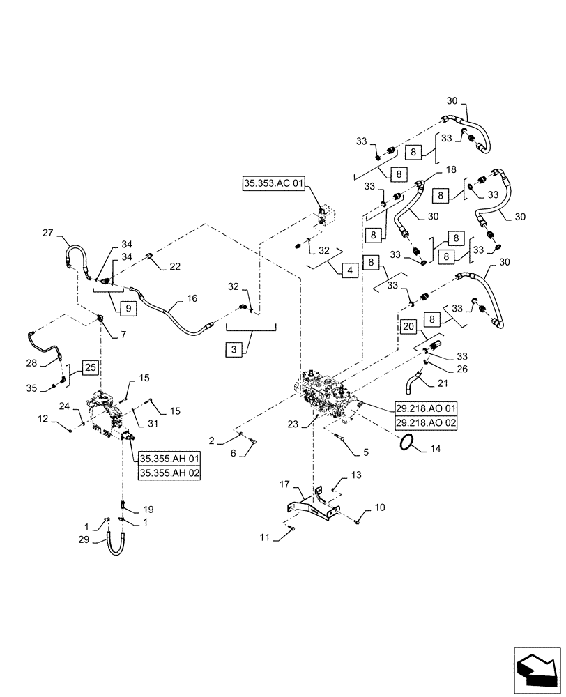 Схема запчастей Case SR150 - (29.204.AB[02]) - HYDROSTATIC PUMP, DRIVE, LINE, MECHANICAL CONTROLS (SR130,SR150) (29) - HYDROSTATIC DRIVE