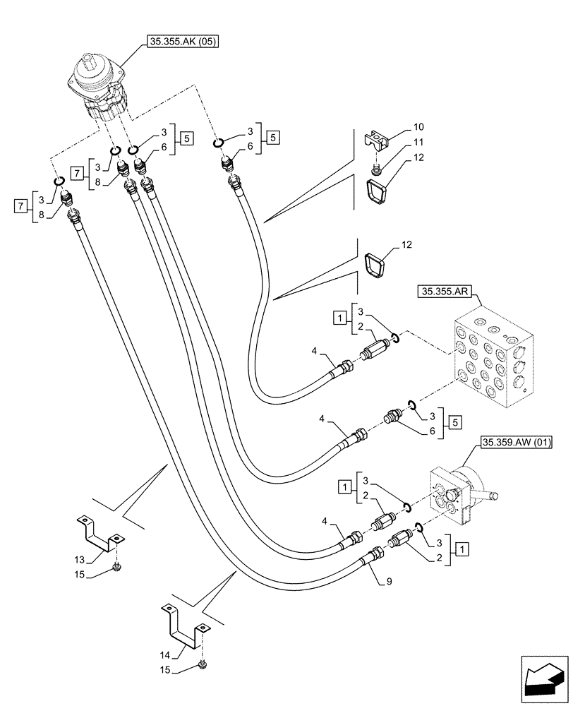 Схема запчастей Case CX130D LC - (35.355.AC[06]) - VAR - 461558 - JOYSTICK, RH, HYDRAULIC LINE, CONTROL VALVE, CONTROL PATTERN SELECTION (35) - HYDRAULIC SYSTEMS