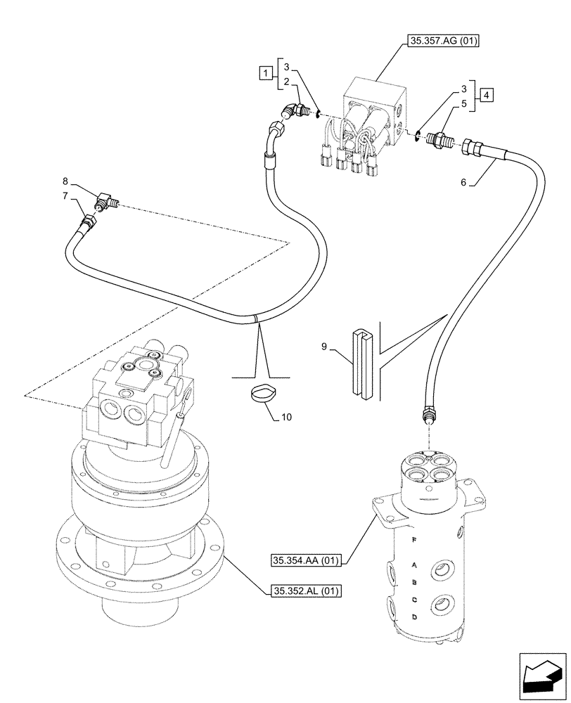 Схема запчастей Case CX130D LC - (35.357.AO[01]) - MAIN, SOLENOID VALVE, PRESSURE PIPE (35) - HYDRAULIC SYSTEMS