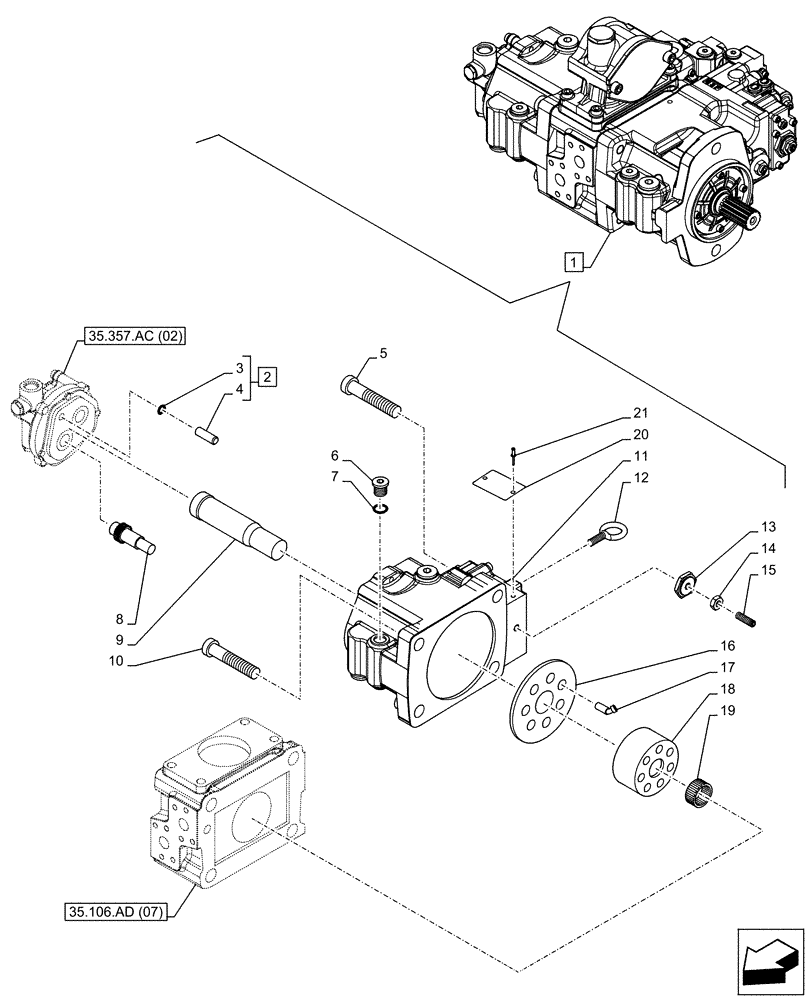 Схема запчастей Case CX130D LC - (35.106.AD[06]) - VAR - 461863 - VARIABLE DELIVERY HYDRAULIC PUMP, CLAMSHELL BUCKET, ROTATION, W/ ELECTRICAL PROPRTIONAL CONTROL, COMPONENTS (35) - HYDRAULIC SYSTEMS