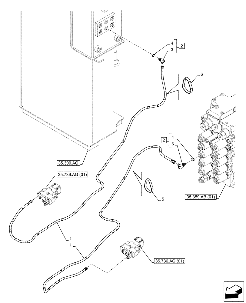 Схема запчастей Case CX130D LC - (35.736.AK[01]) - VAR - 481064 - BOOM, LIFT CYLINDER, SAFETY VALVE, LINE (35) - HYDRAULIC SYSTEMS