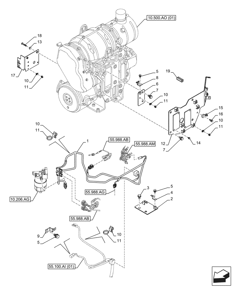 Схема запчастей Case CX130D - (55.988.AD) - SELECTIVE, CATALYTIC REDUCTION, WIRE HARNESS (55) - ELECTRICAL SYSTEMS