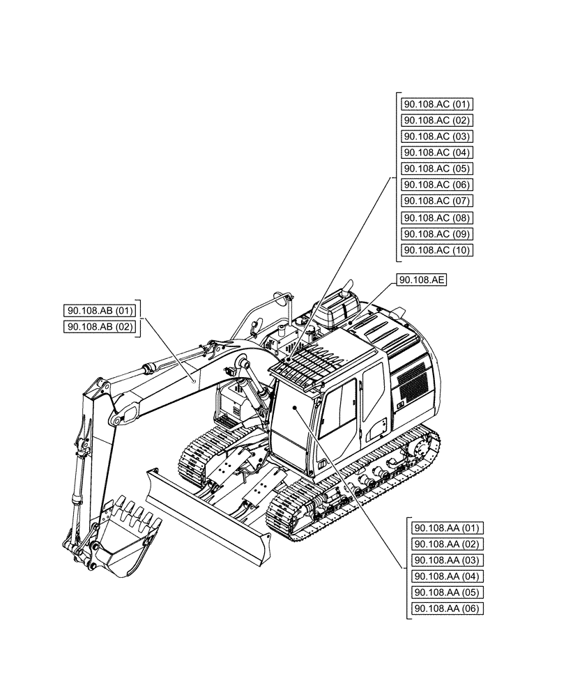 Схема запчастей Case CX130D - (00.000.90[04]) - PICTORIAL INDEX - PLATFORM, CAB, BODYWORK AND DECALS (00) - GENERAL & PICTORIAL INDEX