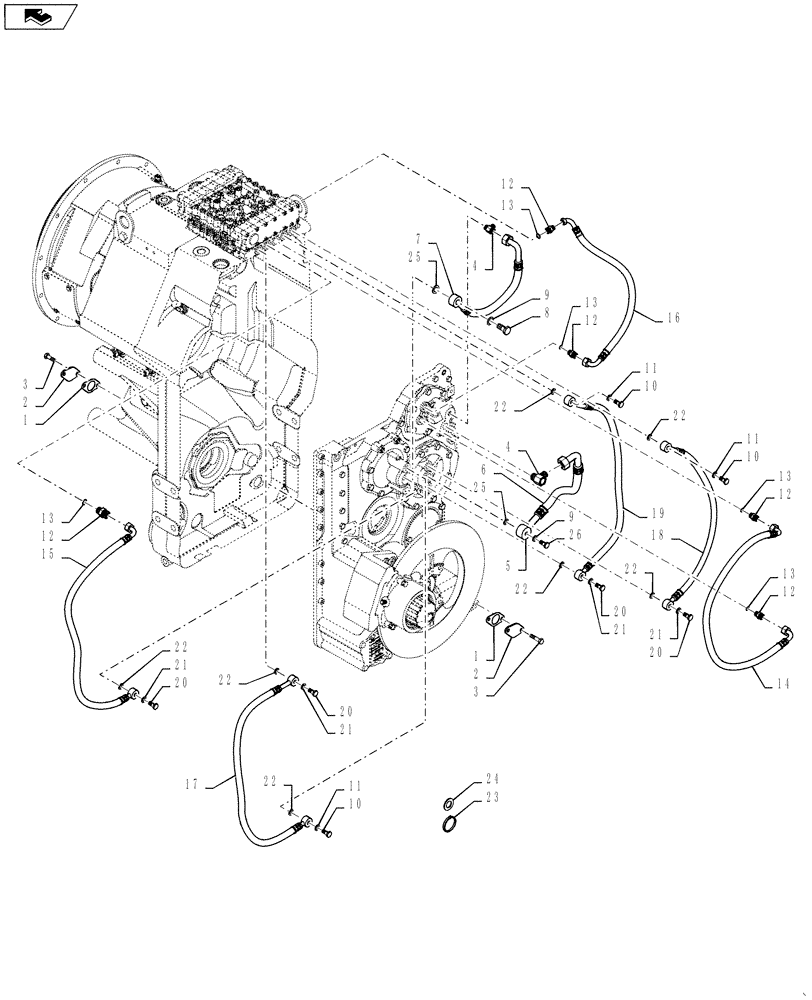 Схема запчастей Case 1121G - (21.105.040) - VAR - 424224 - TRANSMISSION LUBRICATION LINES (21) - TRANSMISSION