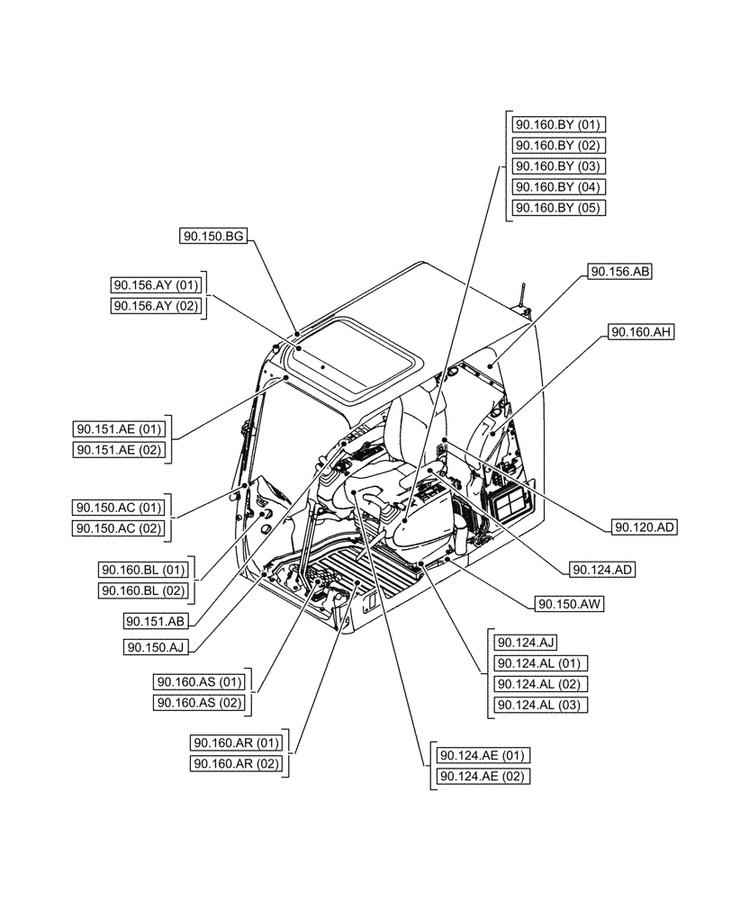 Схема запчастей Case CX130D - (90.000.00[01]) - SECTION INDEX - PLATFORM, CAB, BODYWORK & DECALS (90) - PLATFORM, CAB, BODYWORK AND DECALS
