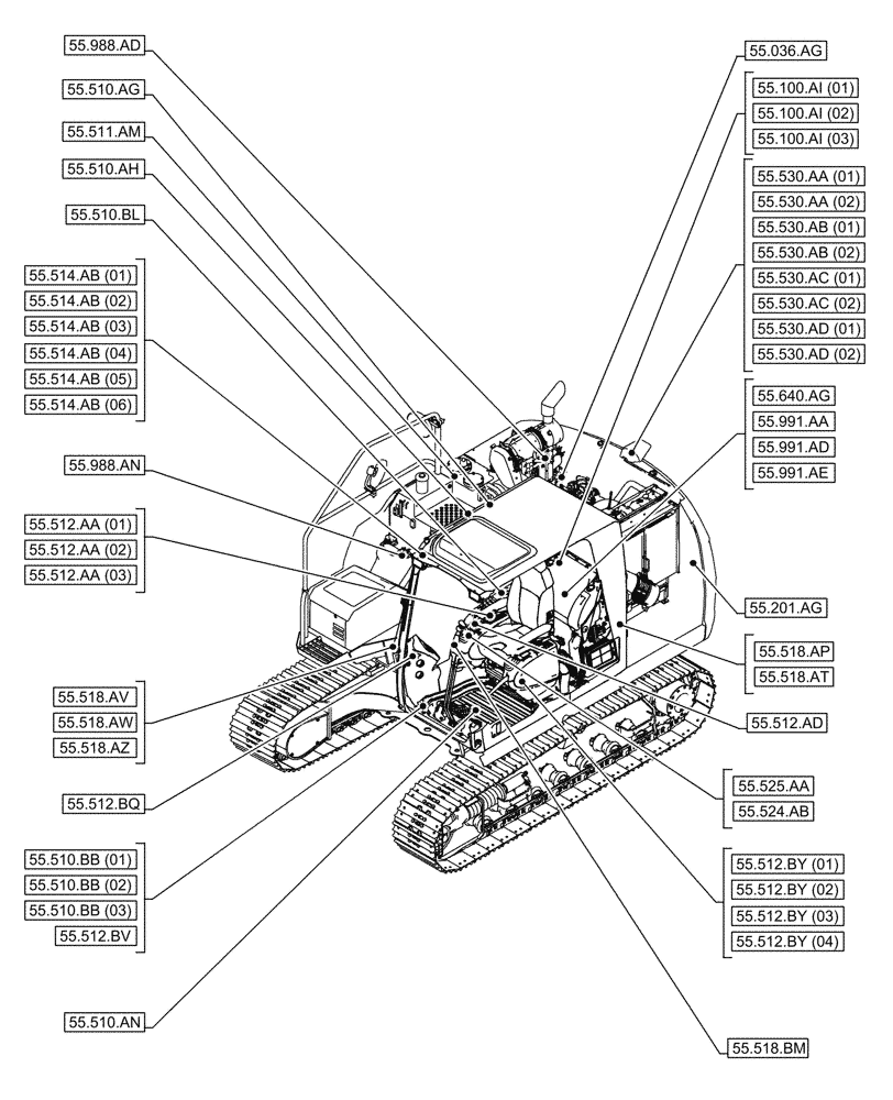 Схема запчастей Case CX160D LC - (55.000.00[01]) - SECTION INDEX - ELECTRICAL SYSTEMS (55) - ELECTRICAL SYSTEMS