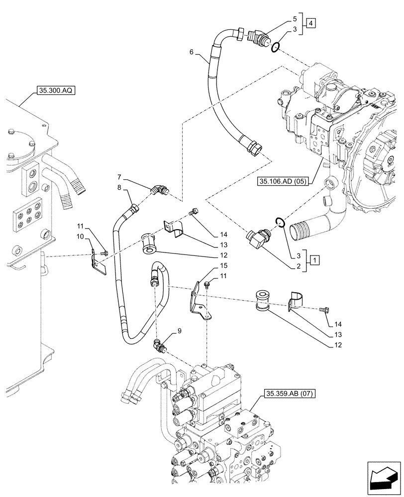 Схема запчастей Case CX130D LC - (35.106.AO[04]) - VAR - 461863 - VARIABLE DELIVERY HYDRAULIC PUMP, LINES, CLAMSHELL BUCKET, ROTATION, W/ ELECTRICAL PROPORTIONAL CONTROL (35) - HYDRAULIC SYSTEMS