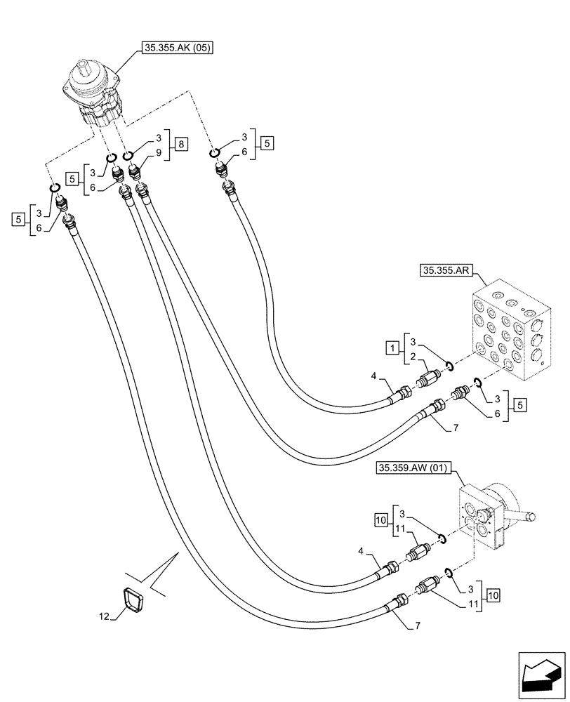 Схема запчастей Case CX130D LC - (35.355.AC[07]) - VAR - 461558 - JOYSTICK, LH, HYDRAULIC LINE, CONTROL VALVE, CONTROL PATTERN SELECTION (35) - HYDRAULIC SYSTEMS