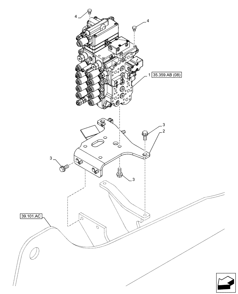 Схема запчастей Case CX130D LC - (35.359.AB[07]) - VAR - 461863 - CONTROL VALVE, MOUNTING, BRACKET, CLAMSHELL BUCKET, ROTATION, W/ ELECTRICAL PROPORTIONAL CONTROL (35) - HYDRAULIC SYSTEMS