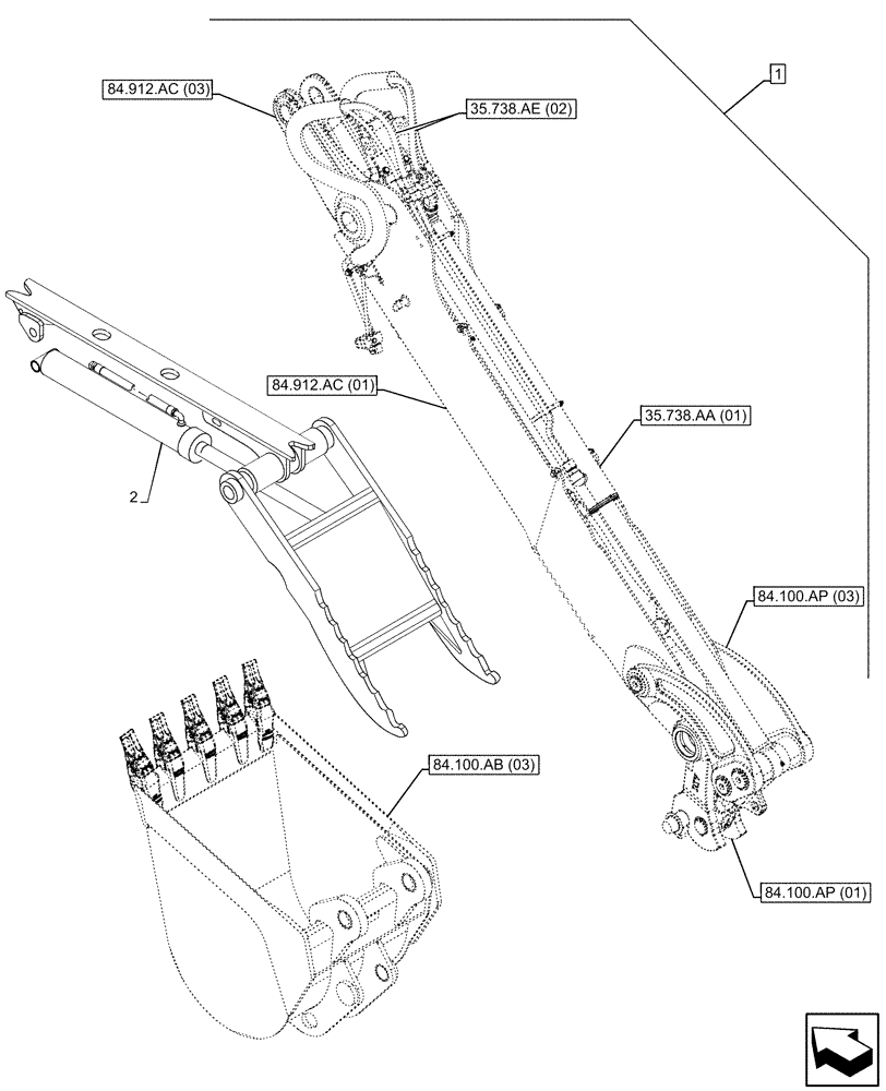 Схема запчастей Case 580SN WT - (88.100.84[18]) - DIA KIT, THUMB, EXTENDABLE DIPPER, HD BUCKETS (88) - ACCESSORIES