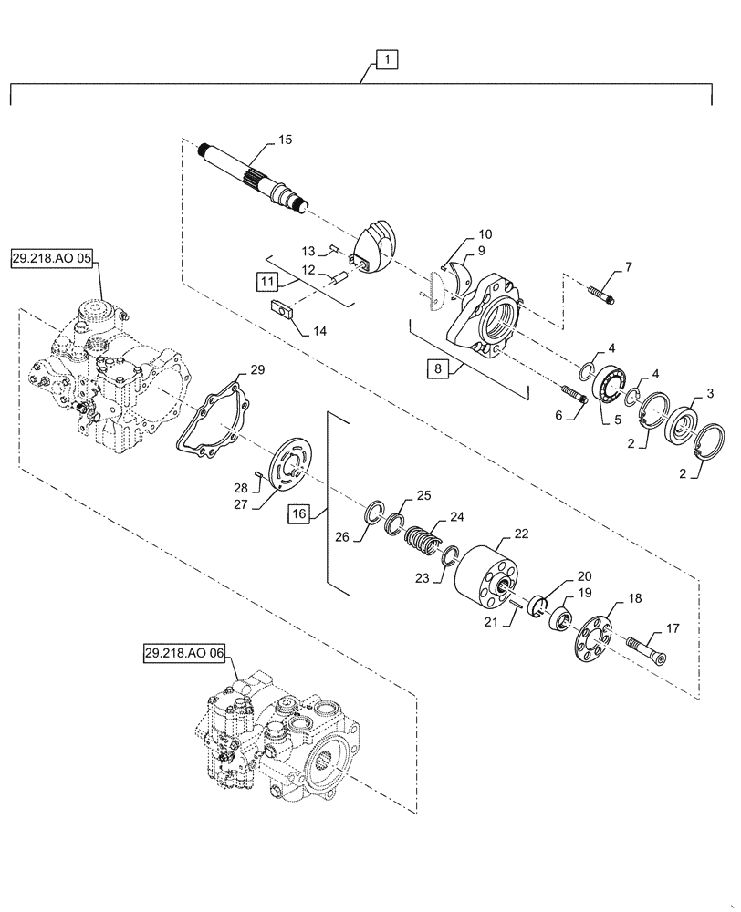 Схема запчастей Case TV380 - (29.218.AO[04]) - TANDEM, HYDROSTATIC PUMP 46CC MECHANICAL CONTROL, FRONT (SR250, SV300, TR320, TV380) (29) - HYDROSTATIC DRIVE