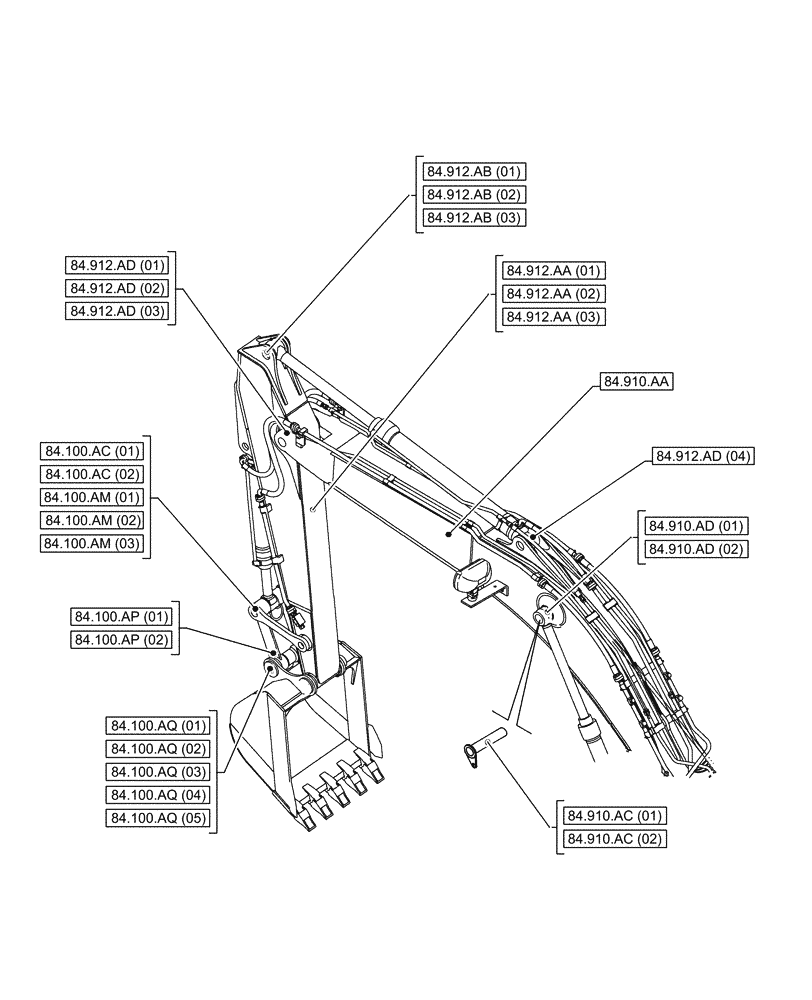 Схема запчастей Case CX130D - (84.000.00) - SECTION INDEX - BOOMS, DIPPERS & BUCKET (84) - BOOMS, DIPPERS & BUCKETS