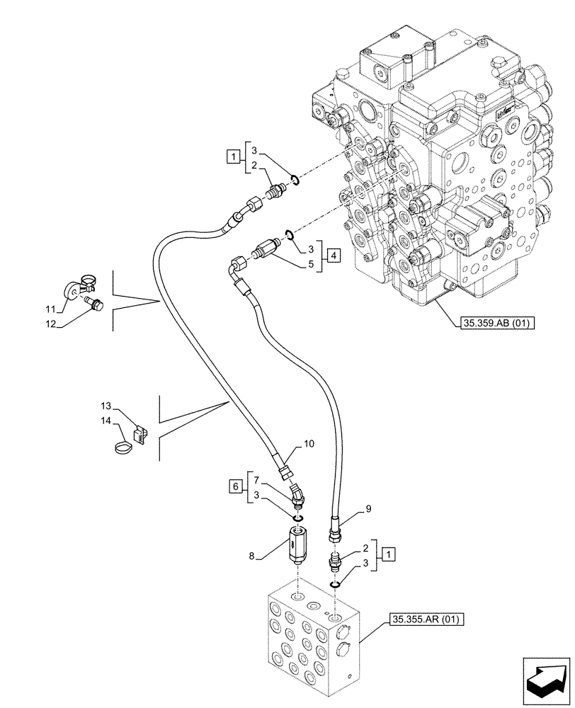 Схема запчастей Case CX160D LC - (35.355.AC[05]) - STD + VAR - 461558 - JOYSTICK, HYDRAULIC LINE, CONTROL VALVE, CONTROL PATTERN SELECTION (35) - HYDRAULIC SYSTEMS