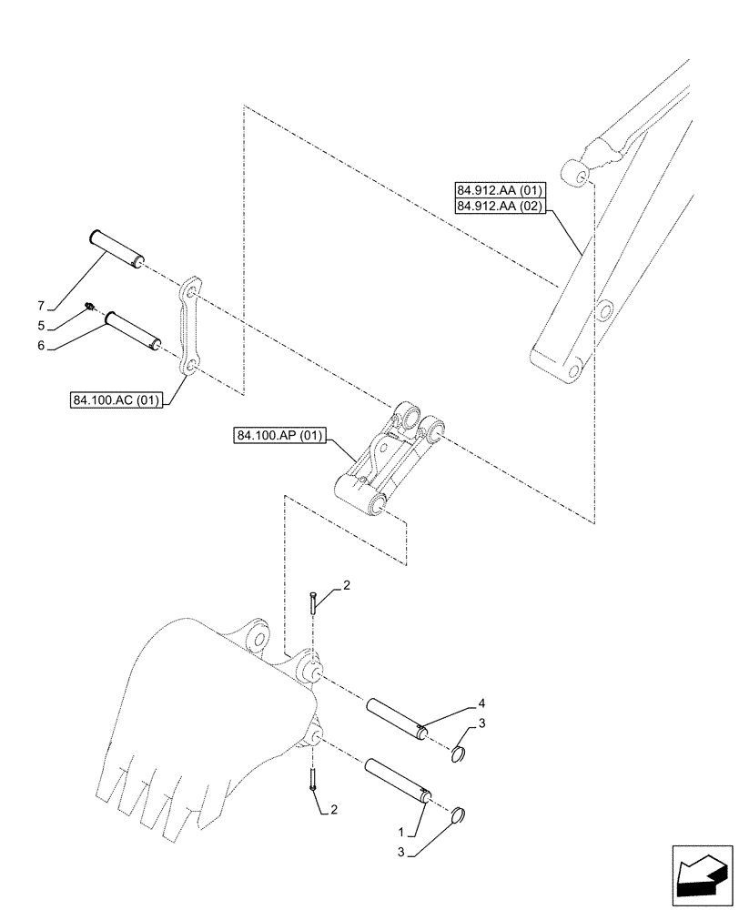 Схема запчастей Case CX130D LC - (84.100.AQ[01]) - VAR - 488046 - BUCKET, PIN, W/ HOOK (84) - BOOMS, DIPPERS & BUCKETS
