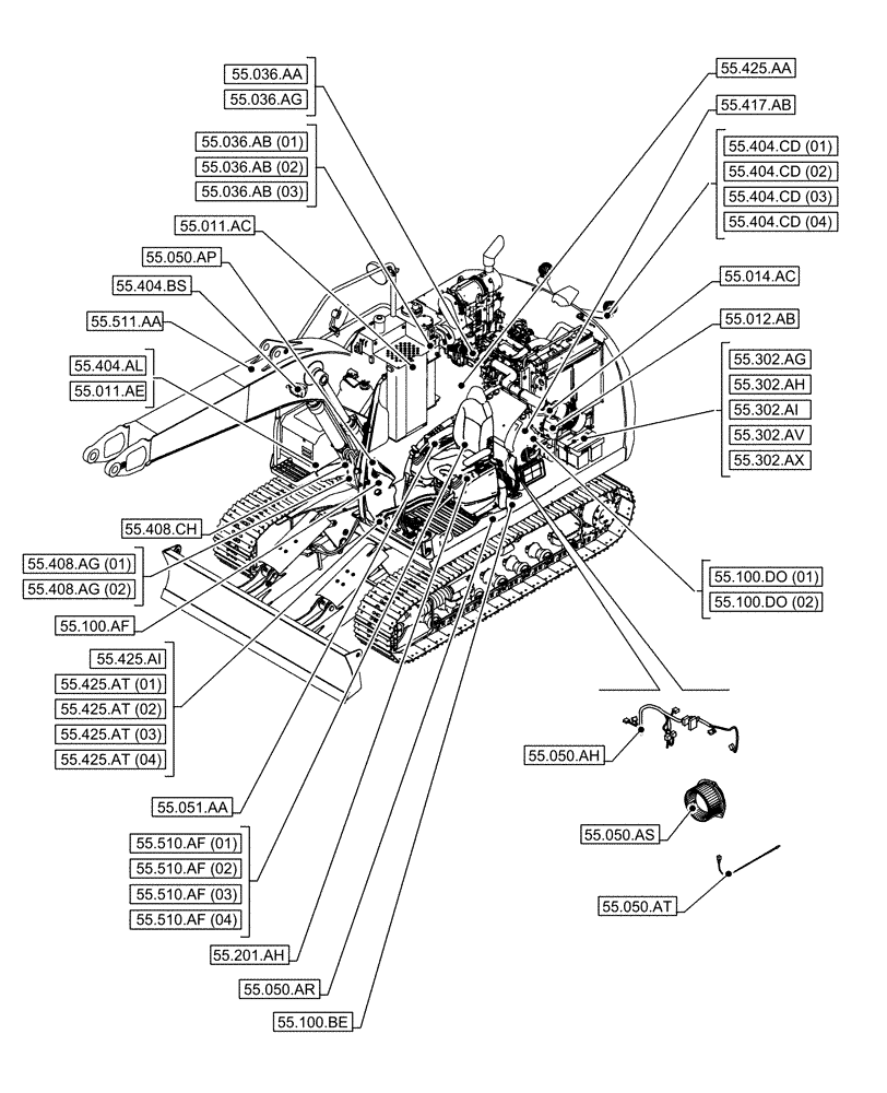 Схема запчастей Case CX130D - (00.000.55[02]) - PICTORIAL INDEX - ELECTRICAL SYSTEMS (00) - GENERAL & PICTORIAL INDEX