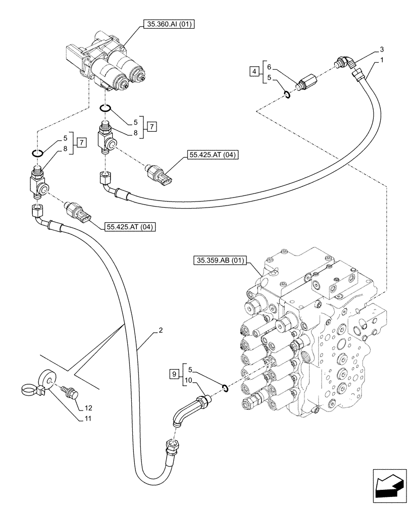 Схема запчастей Case CX130D LC - (35.360.AJ[13]) - VAR - 461868, 461869 - SOLENOID VALVE, LINES, HAMMER CIRCUIT, HIGH FLOW, SHEARS, W/ ELECTRICAL PROPORTIONAL CONTROL (35) - HYDRAULIC SYSTEMS