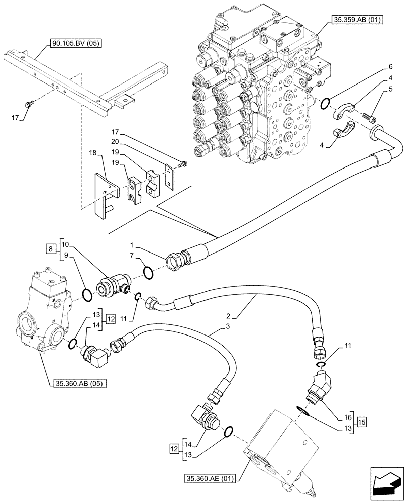 Схема запчастей Case CX160D LC - (35.360.AB[07]) - VAR - 461869 - HAMMER CIRCUIT, LINES, HIGH FLOW, SHEARS, W/ ELECTRICAL PROPORTIONAL CONTROL (35) - HYDRAULIC SYSTEMS