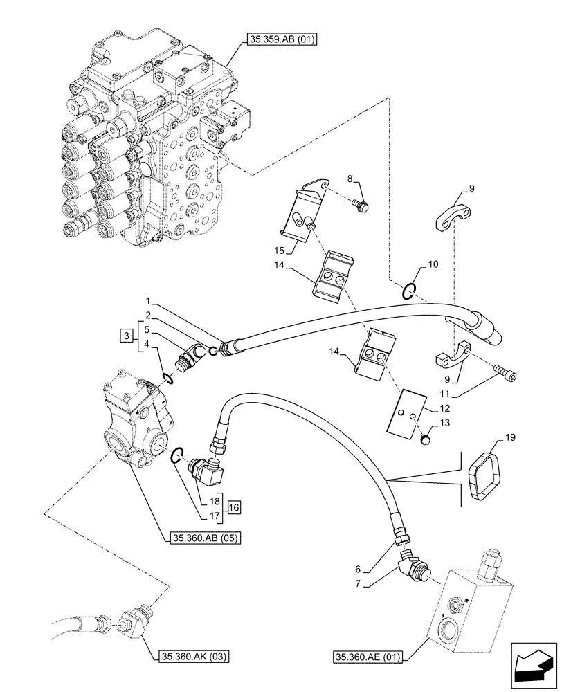 Схема запчастей Case CX130D LC - (35.360.AB[07]) - VAR - 461868 - HAMMER CIRCUIT, LINES, HIGH FLOW, W/ ELECTRICAL PROPORTIONAL CONTROL (35) - HYDRAULIC SYSTEMS