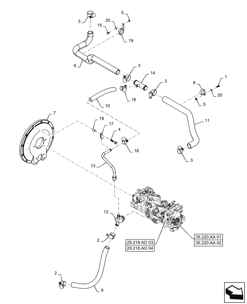 Схема запчастей Case SR250 - (29.204.AB[01]) - HYDROSTATIC PUMP, SUPPLY LINES, MECHANICAL CONTROLS (SR220 - SV300) (29) - HYDROSTATIC DRIVE