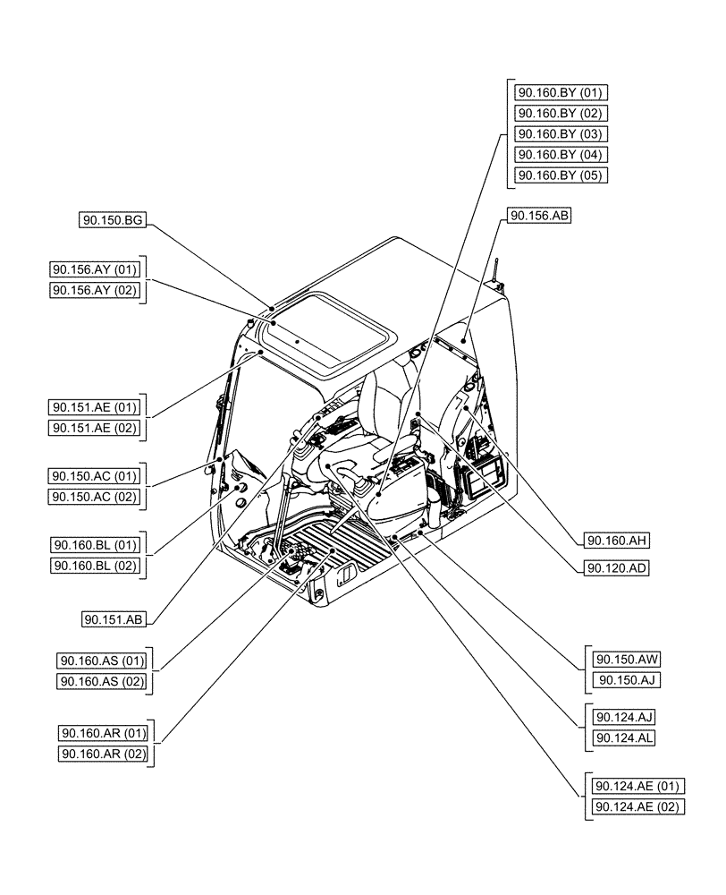 Схема запчастей Case CX160D LC - (00.000.90[01]) - PICTORIAL INDEX - PLATFORM, CAB, BODYWORK AND DECALS (00) - GENERAL & PICTORIAL INDEX