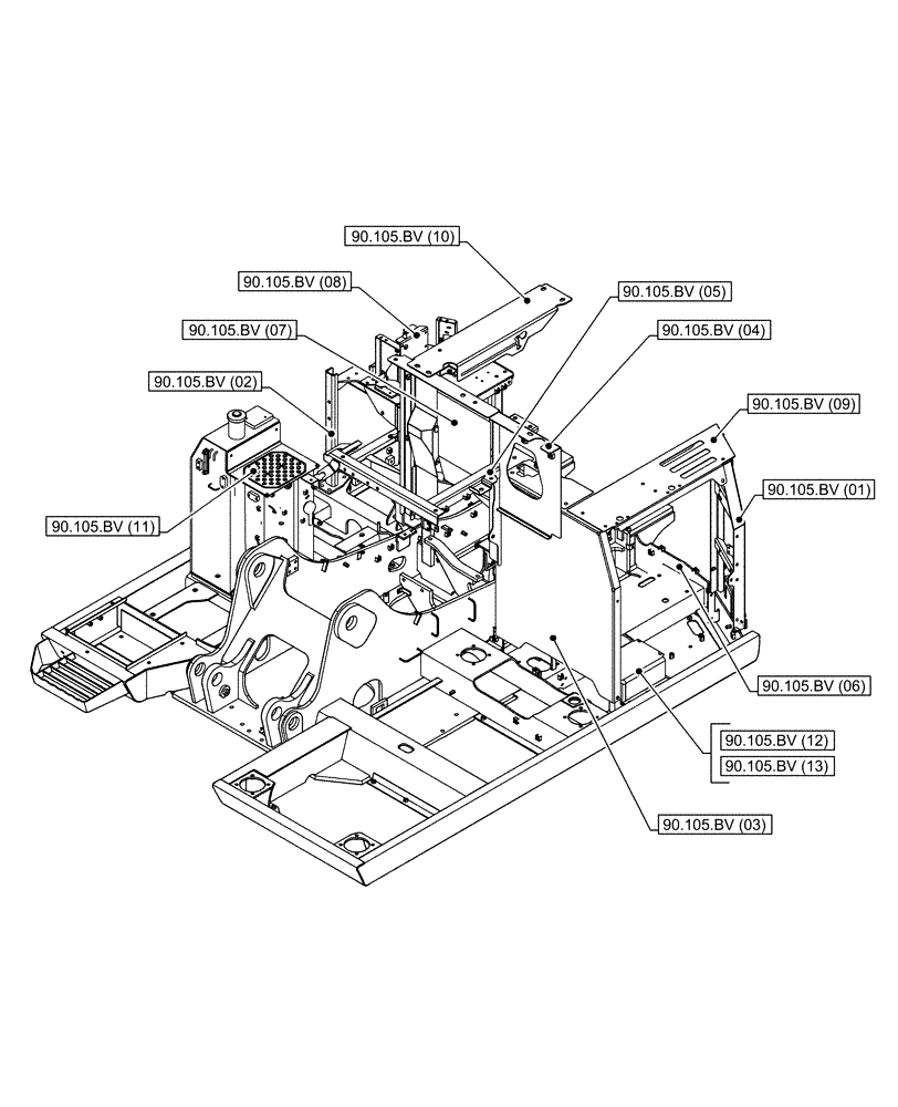 Схема запчастей Case CX160D LC - (00.000.90[02]) - PICTORIAL INDEX - PLATFORM, CAB, BODYWORK AND DECALS (00) - GENERAL & PICTORIAL INDEX