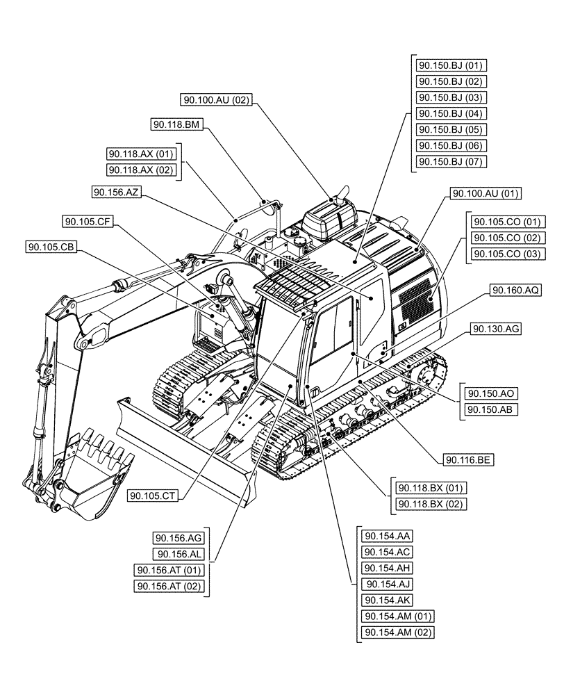 Схема запчастей Case CX130D - (90.000.00[03]) - SECTION INDEX - PLATFORM, CAB, BODYWORK & DECALS (90) - PLATFORM, CAB, BODYWORK AND DECALS